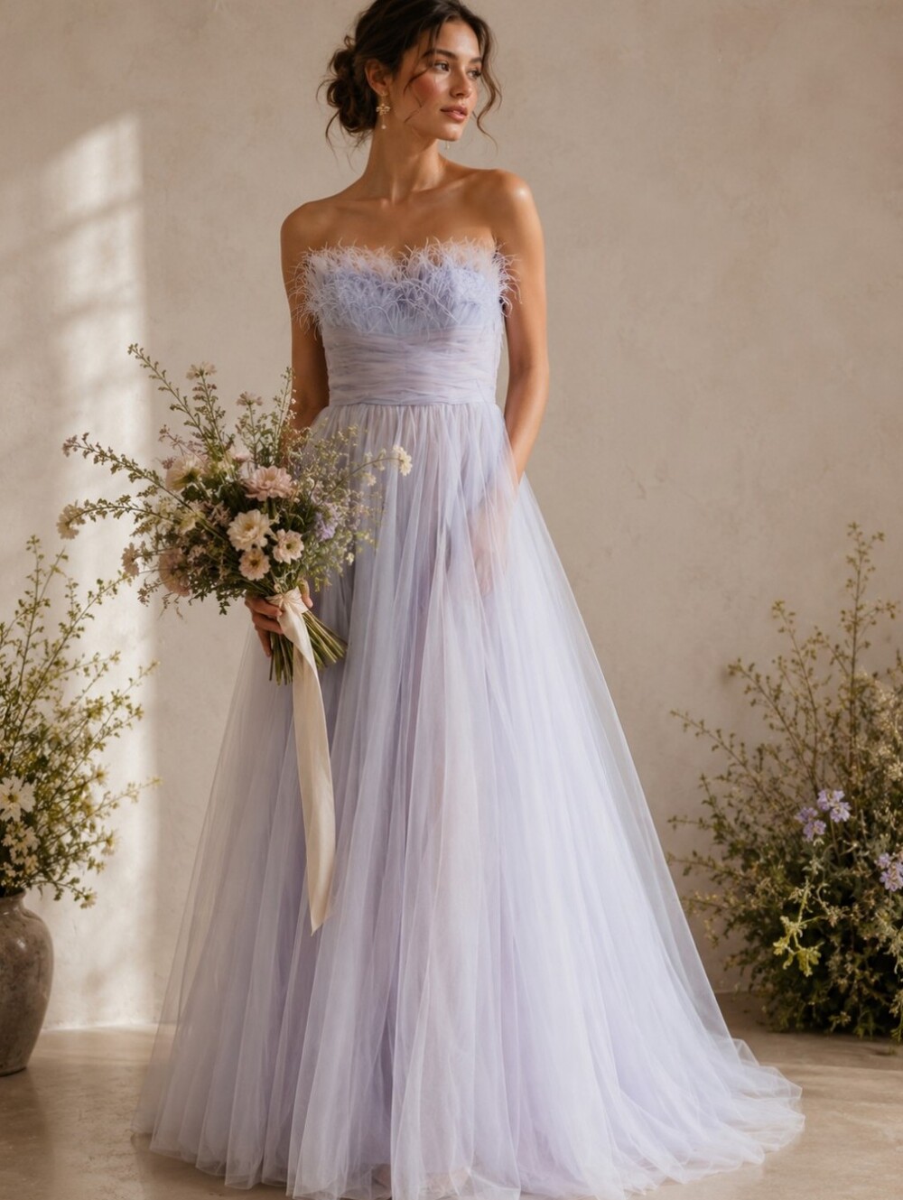 NWT! MAC DUGGAL Strapless Feather Tulle Ballgown in Blue Ombre